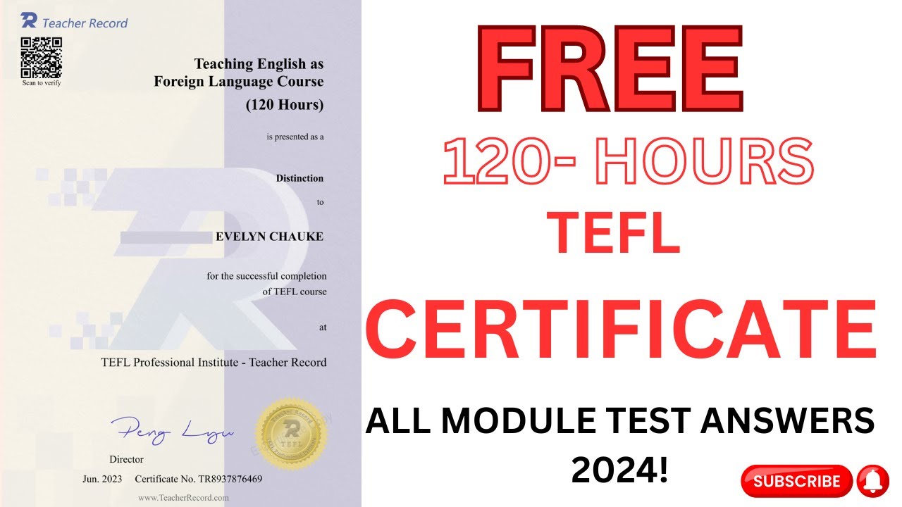БЕСПЛАТНЫЙ СЕРТИФИКАТ TEFL НА 120 ЧАСОВ 2024 ГОДА С ОТВЕТАМИ | Преподавайте английский онлайн