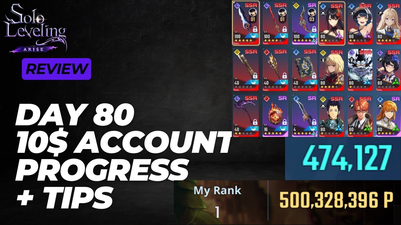 [Solo Leveling: Arise] Day 80 10$ Account Review | Ch18 Hard | Ch15 R |  474K TP | F2P Friendly