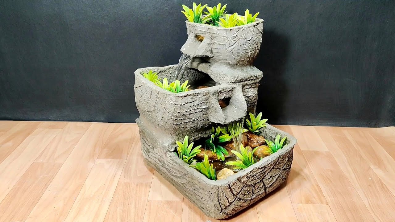 Amazing very nice table top garden waterfall fountain making at home