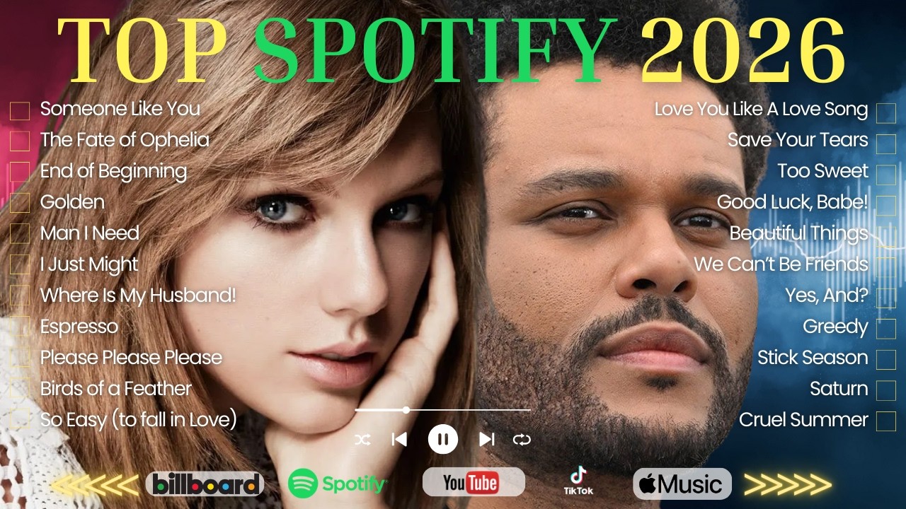Top Spotify 2026! English Songs 🎵 Taylor Swift, The Weeknd, Ariana Grande, Lady Gaga, Adele