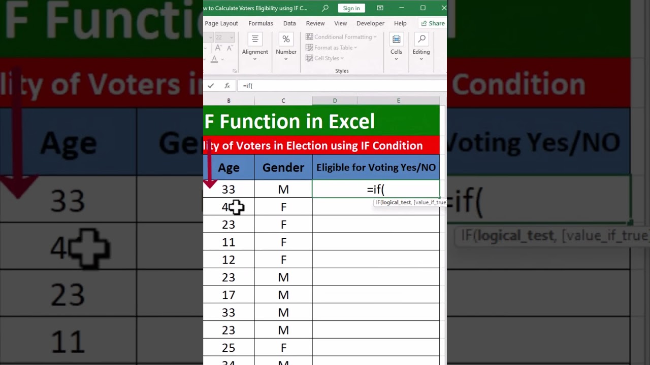 Calculate Eligibility of Voters using IF Function.