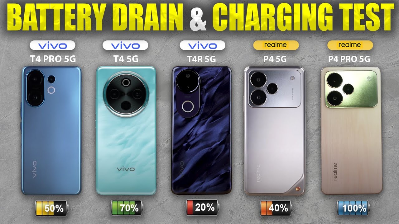 Vivo T4 Pro vs Vivo T4 vs Vivo T4R vs Realme P4 vs Realme P4 Pro Battery Drain and Charging Test