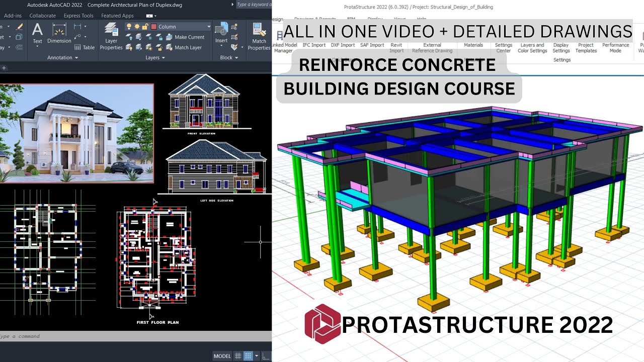 PROTASTRUCTURE , REINFORCE CONCRETE  BUILDING DESIGN COURSE AND DETAILS DRAWINGS 4 BEGINNERS #CAD