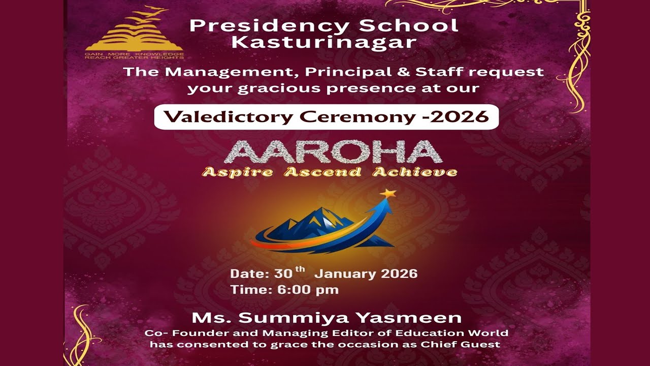 AAROHA | Valedictory Ceremony 2026 | Presidency School | Kasturinagar | LIVE