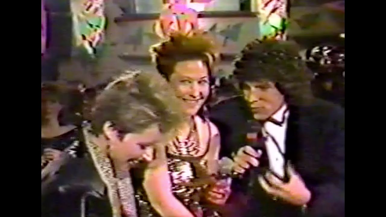 Kathy Valentine and Gina Schock, Dec. 31, 1983 at MTV New Year's Eve Bash with Mark Goodman.