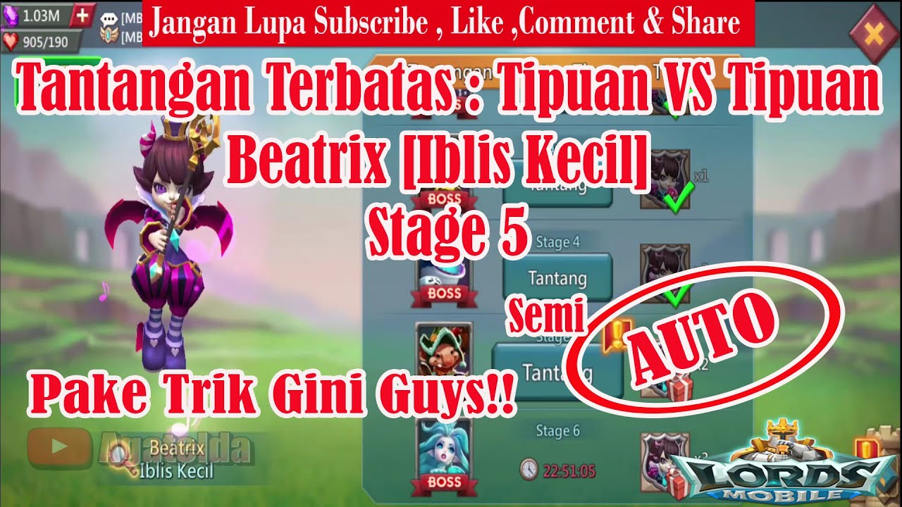 Tantangan Terbatas Tipuan VS Tipuan Beatrix [Iblis Kecil] Stage 5 AUTO - Lords Mobile