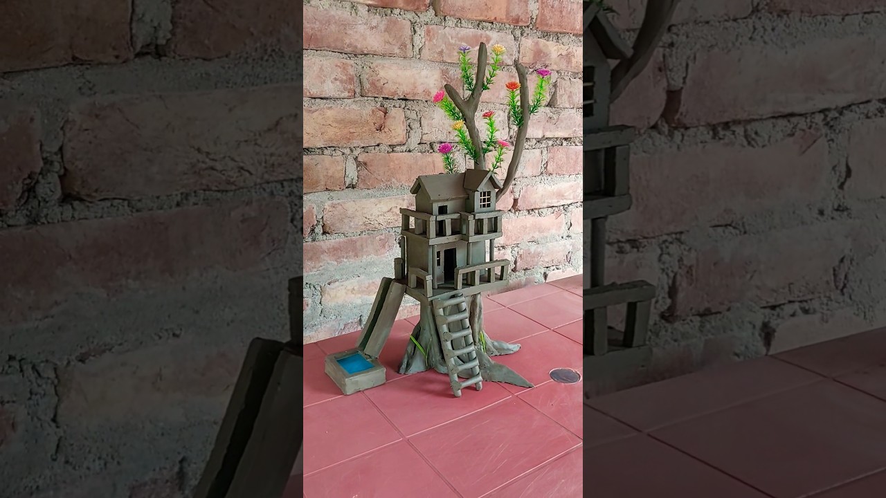 &ldquo;How to Make a Clay Tree House with Pool & Slide&rdquo; || #clayhouse ##mudhouse #treehouse