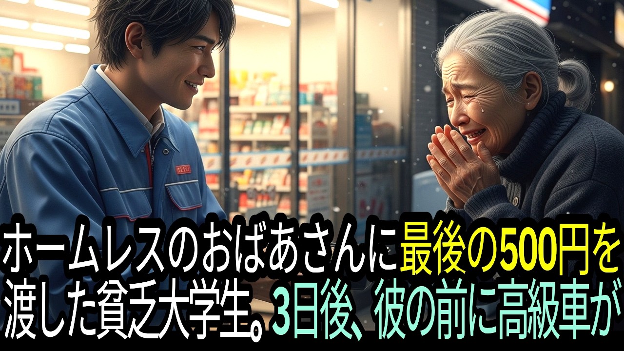 ホームレスのおばあさんに最後の500円を渡した貧乏大学生。3日後、彼の前に高級車が