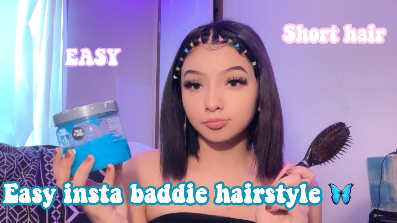 INSTA BADDIE SHORT HAIR HAIRSTYLE! (With rubber bands)