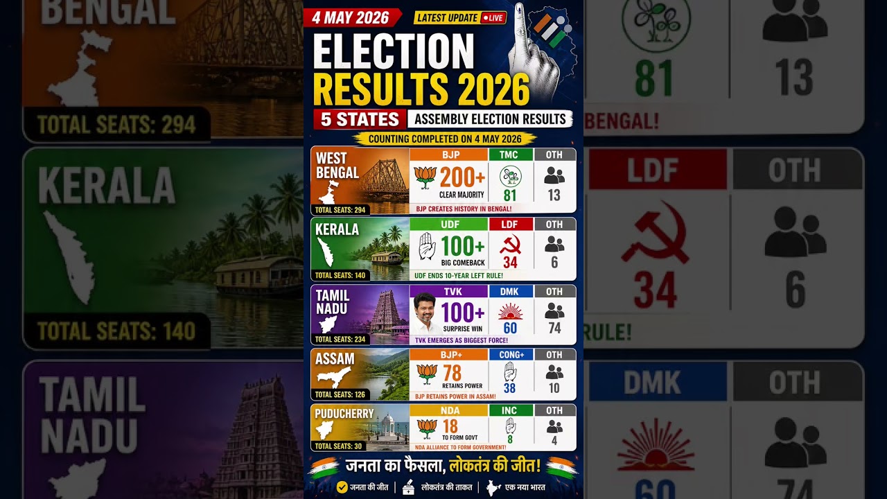 Election Results 2026 🗳️ | 5 States Big Shock 😱 | WB, TN, Kerala Results | 4 May Update #battlestate