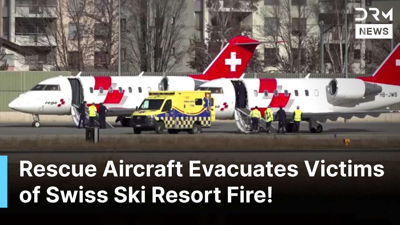 UNSEEN VIDEO: Swiss Ski Resort Fire: Rescue Aircraft Evacuates Injured Victims | DRM News | AP1Z