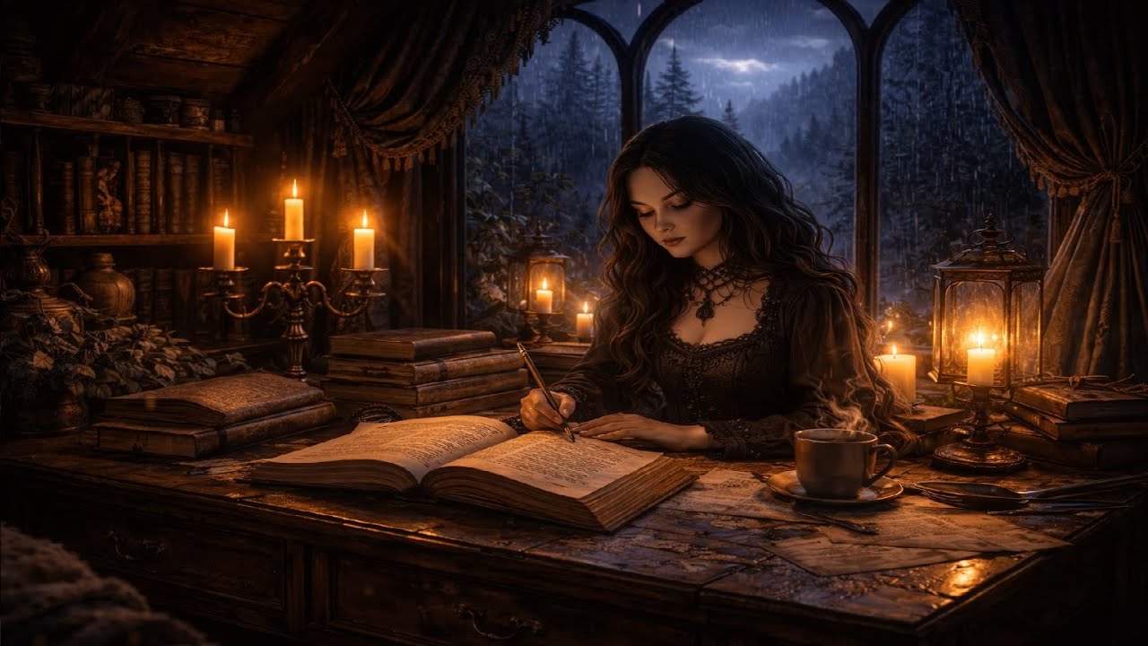 Writing Through the Rain | Gothic Night Study & Candelight Ambience