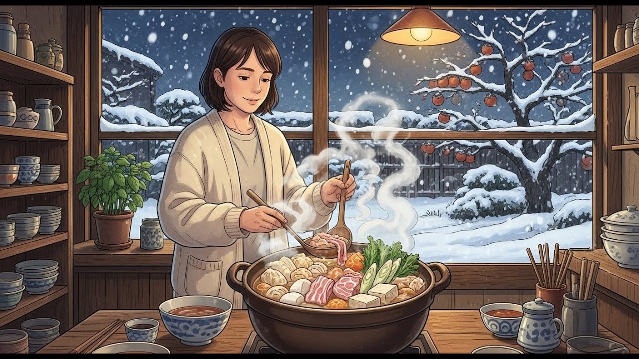 Cozy Winter Cooking ASMR | Making Hot Pot While Snow Falls | Ghibli-Inspired Slow Living