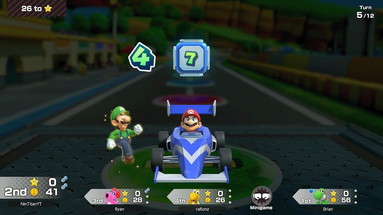 Super Mario Party Jamboree - Mario vs Yoshi vs Birdo vs Koopa Troopa - Roll 'em Raceway