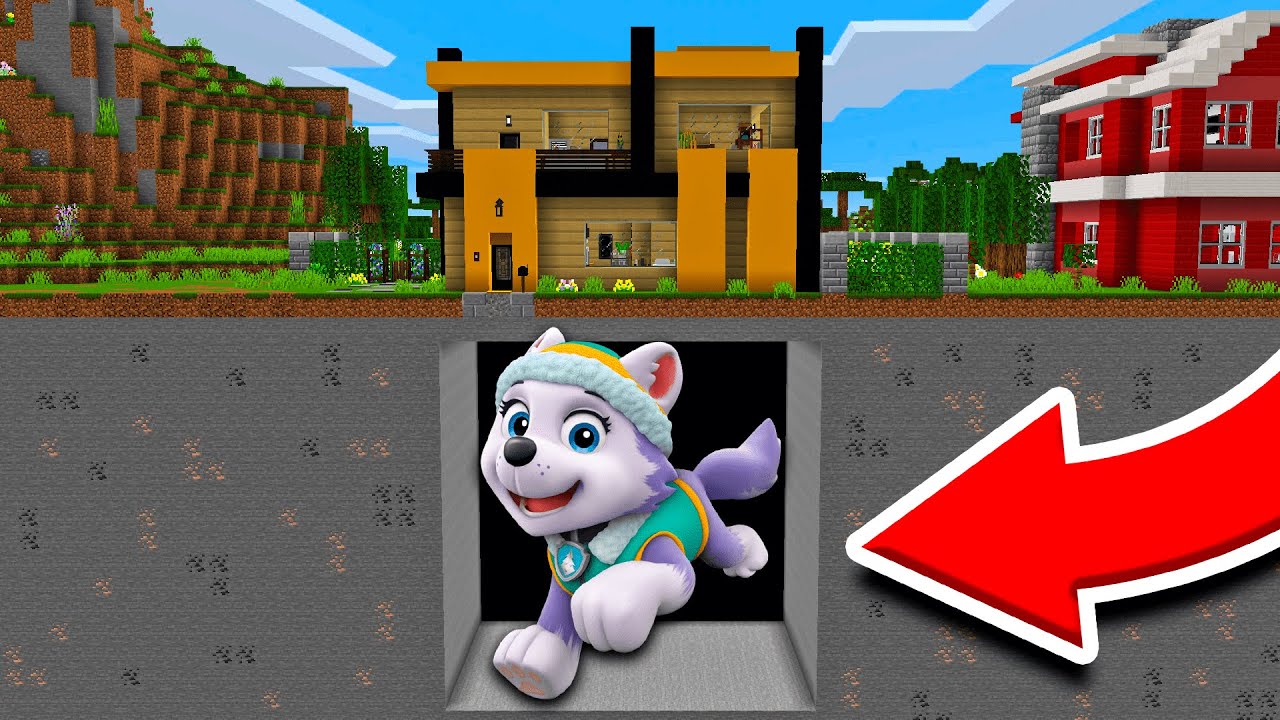 APARECE EVEREST PAW PATROL GIGANTE DEBAJO DE MI CASA EN MINECRAFT 😱