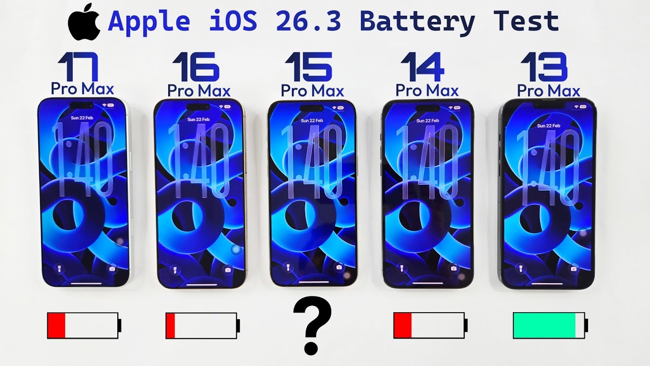 iPhone 17 Pro MAX vs 16 Pro MAX vs 15 Pro MAX vs 14 Pro MAX vs 13 Pro MAX - iOS 26.3 BATTERY TEST 🔥