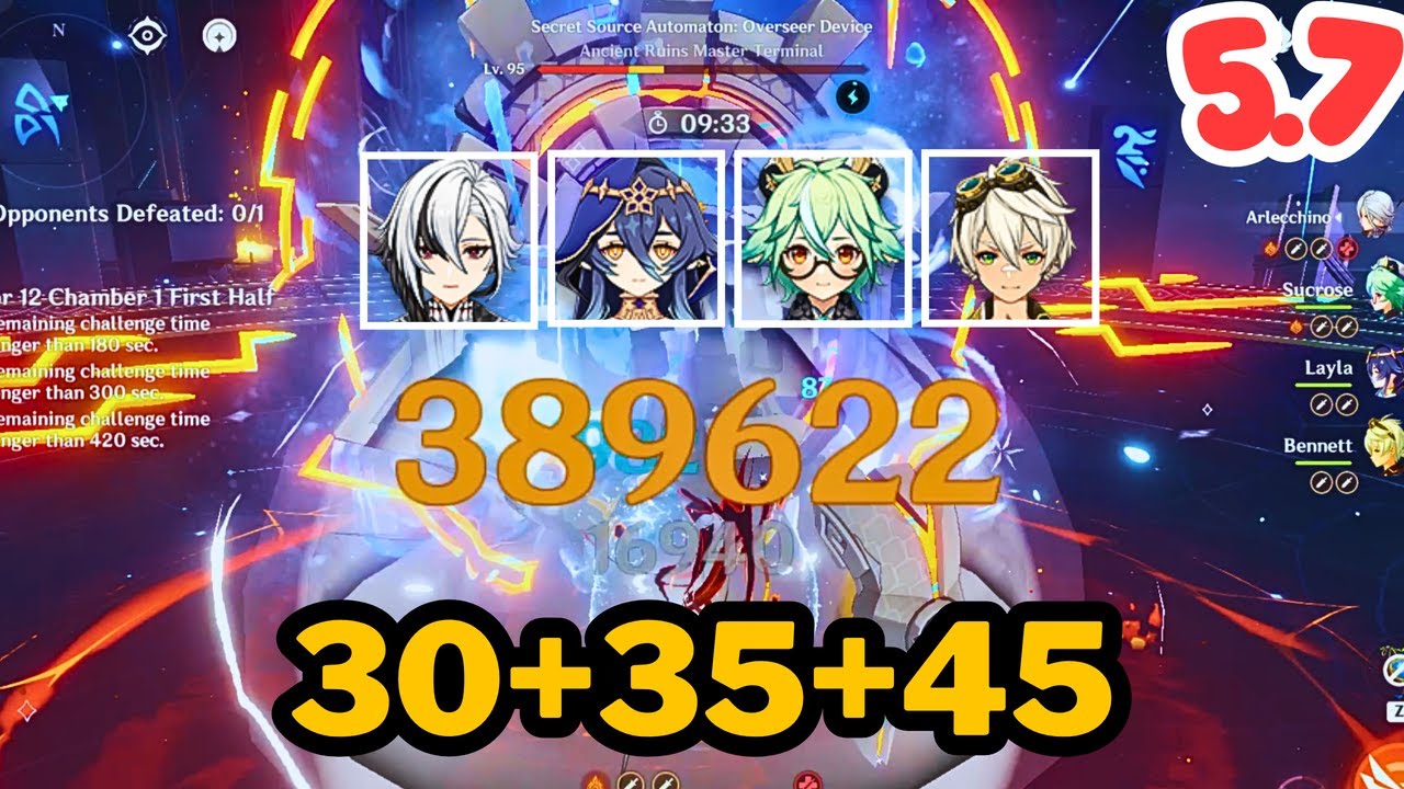 [Abyss 5.7] C0 Arlecchino Melt 110s Top Half continuous run (4 COST) | Genshin Impact
