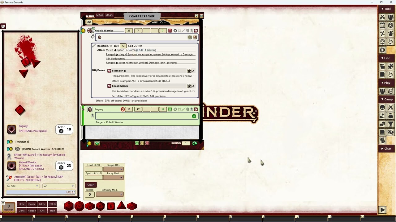 Pathfinder 2 Desktop modifiers and off guard functionality