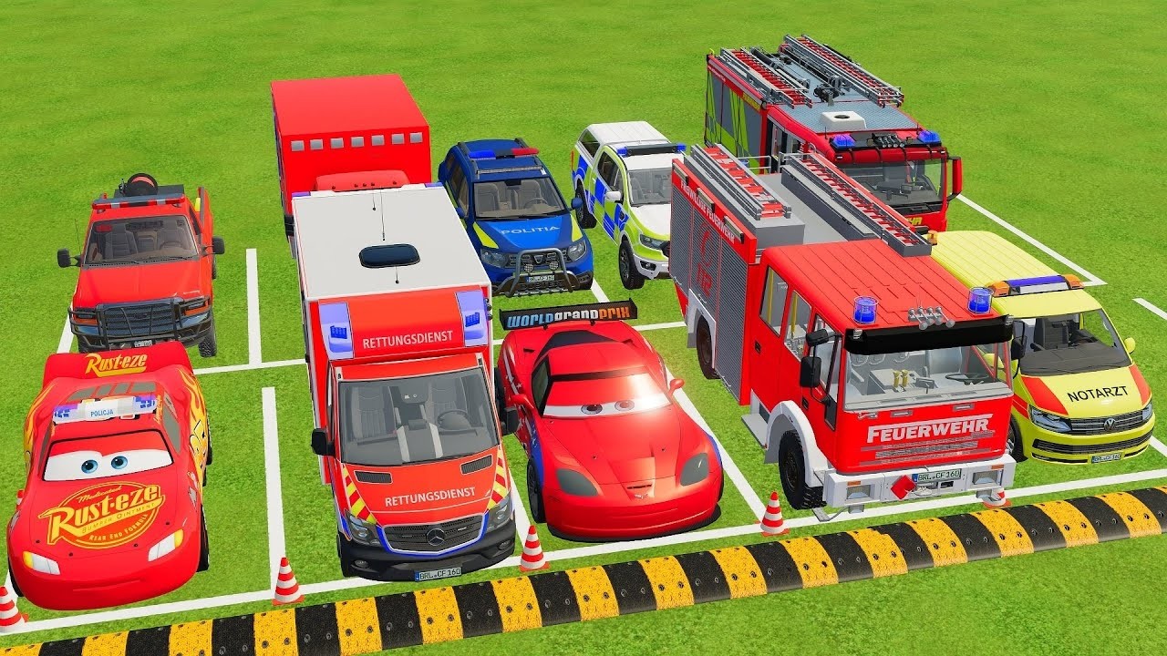 TRANSPORTING POLICE CARS, AMBULANCE, FIRE DEPARMENT VEHICLES WITH MIXER TRUCKS TO THE GARAGE ! FS22