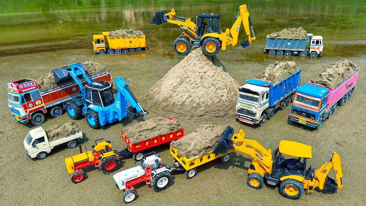 JCB 5CX Loading Sand Tata Truck Swaraj Tractor Tipper Pickup? Jcb Ki Khudai | Jcb Tractor Cartoon