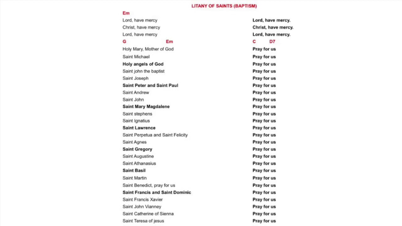 LITANY OF SAINTS Song of the Neocatechumenal Way