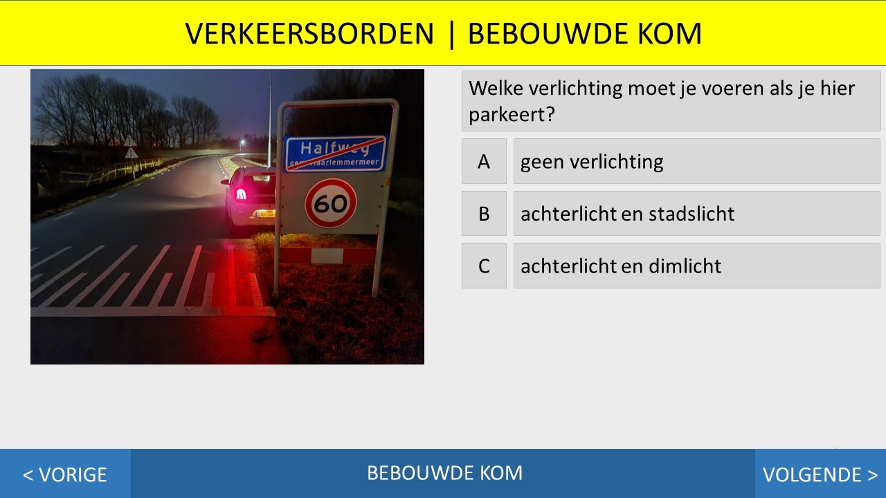 Bebouwde kom - Verkeersborden - Autotheorie - Scootertheorie - Motortheorie - Theoriecursus.nl