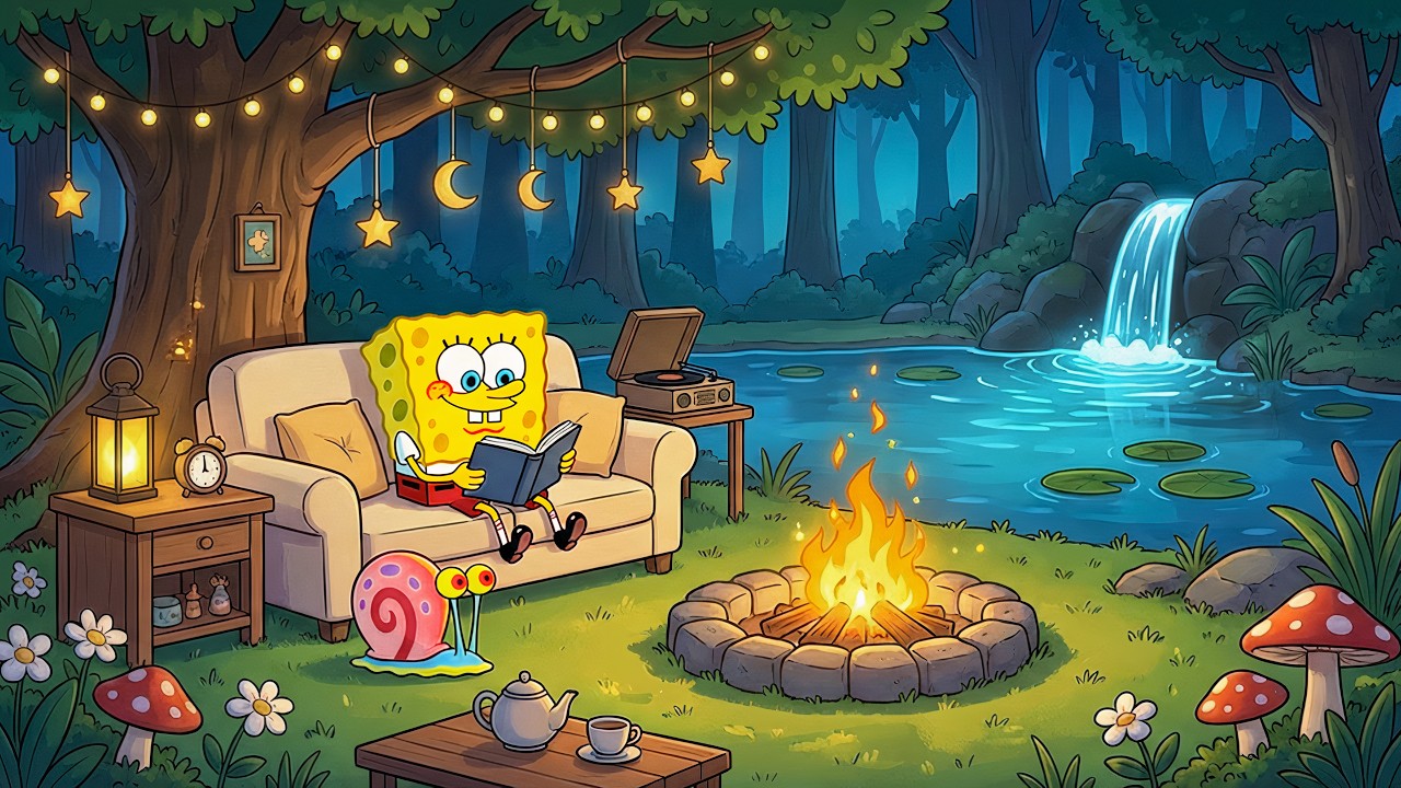 Cozy Forest Campfire Night 🌙  Lofi Music For Study, Work 🎧 Chill Lofi for Spring Days