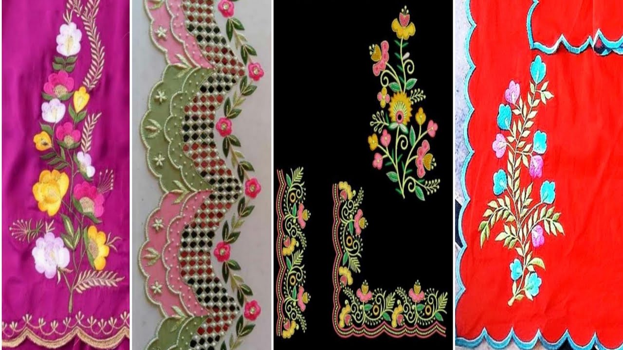 Most elegant embroidery design | Hand embroidery | Machine embroidery | flower embroidery work suit