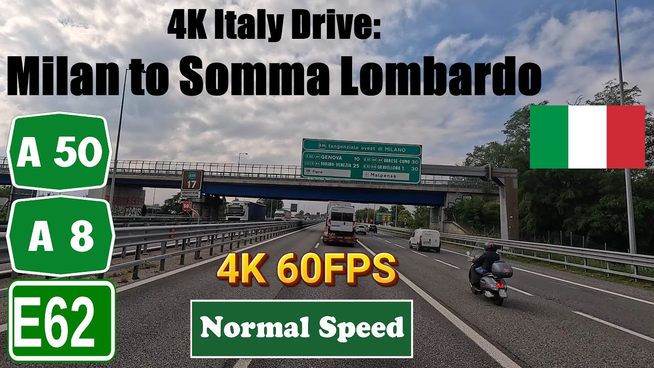 4K Italy Drive:  Milan to Somma Lombardo. Autostrada A50 & A8. E62