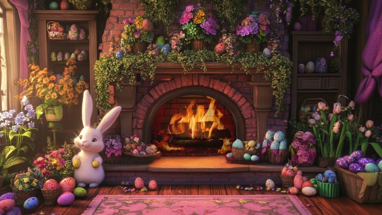 🔥🐰 6-Hour 4K Crackling Fireplace in the Easter Bunny’s Home | Cozy Spring Ambience