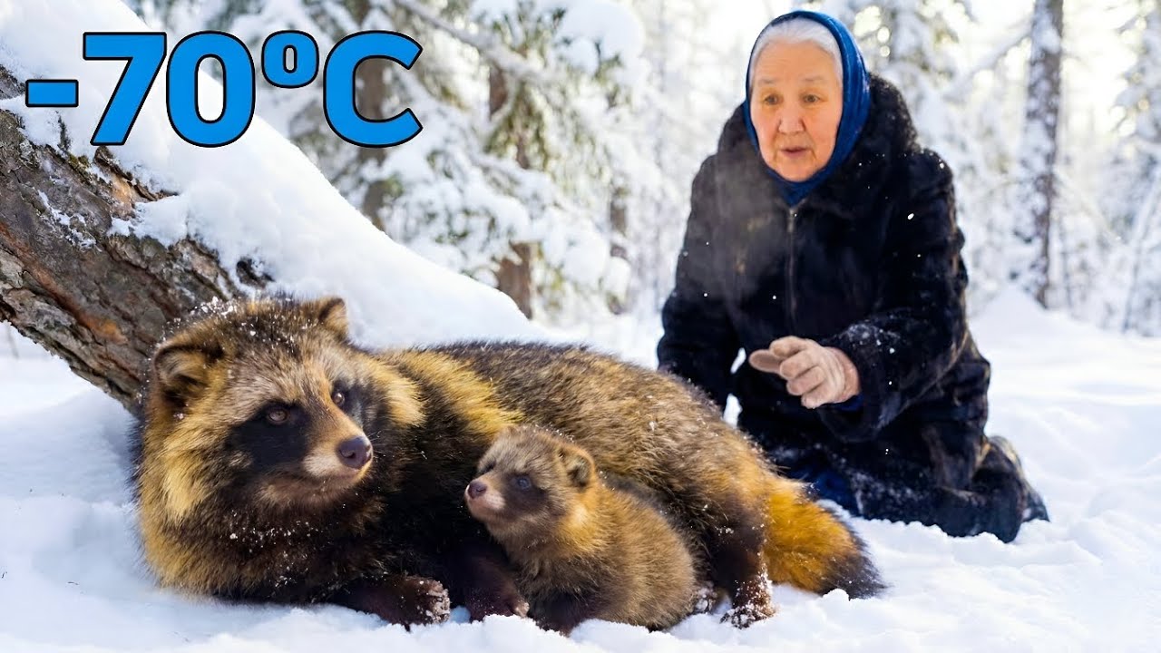 -71°C Blizzard: Elderly Woman Rescues Raccoon Dog and Pup from Certain Death
