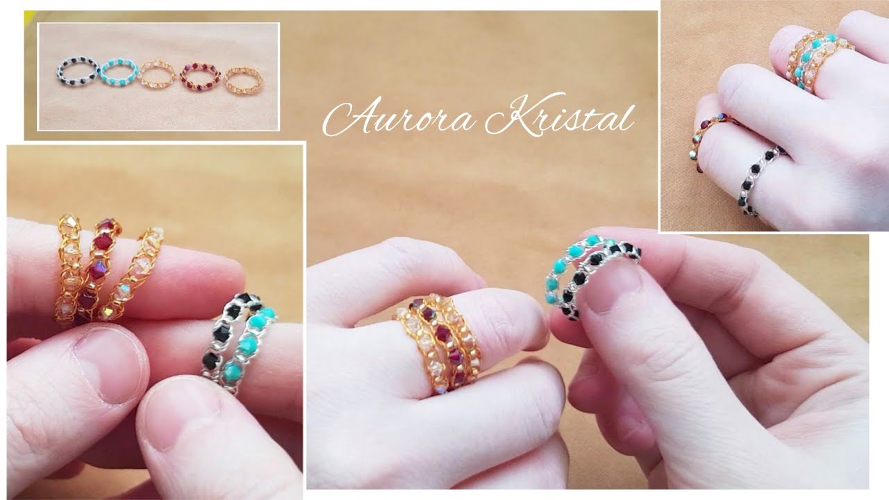 Bakır tel ve kristal boncukla örme yüzük yapımı. Knitted ring making with wire and crystal beads.DIY