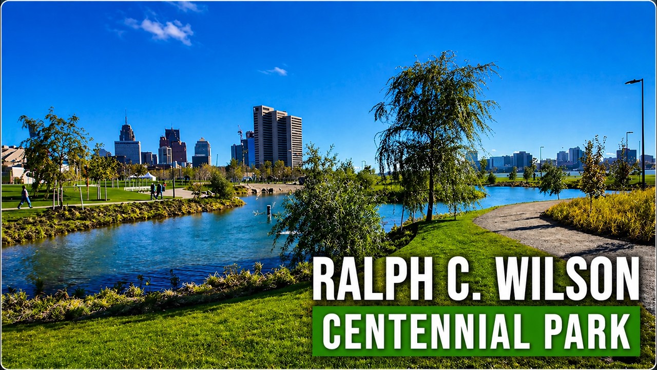 Ralph C. Wilson Centennial Park Walking Tour | Detroit, Michigan Riverfront 4K