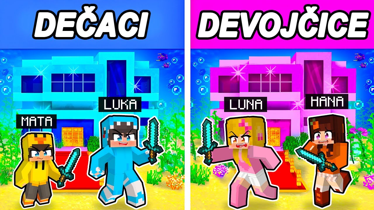 DEČACI VS DEVOJČICE PODVODNA KUĆA U MINECRAFTU