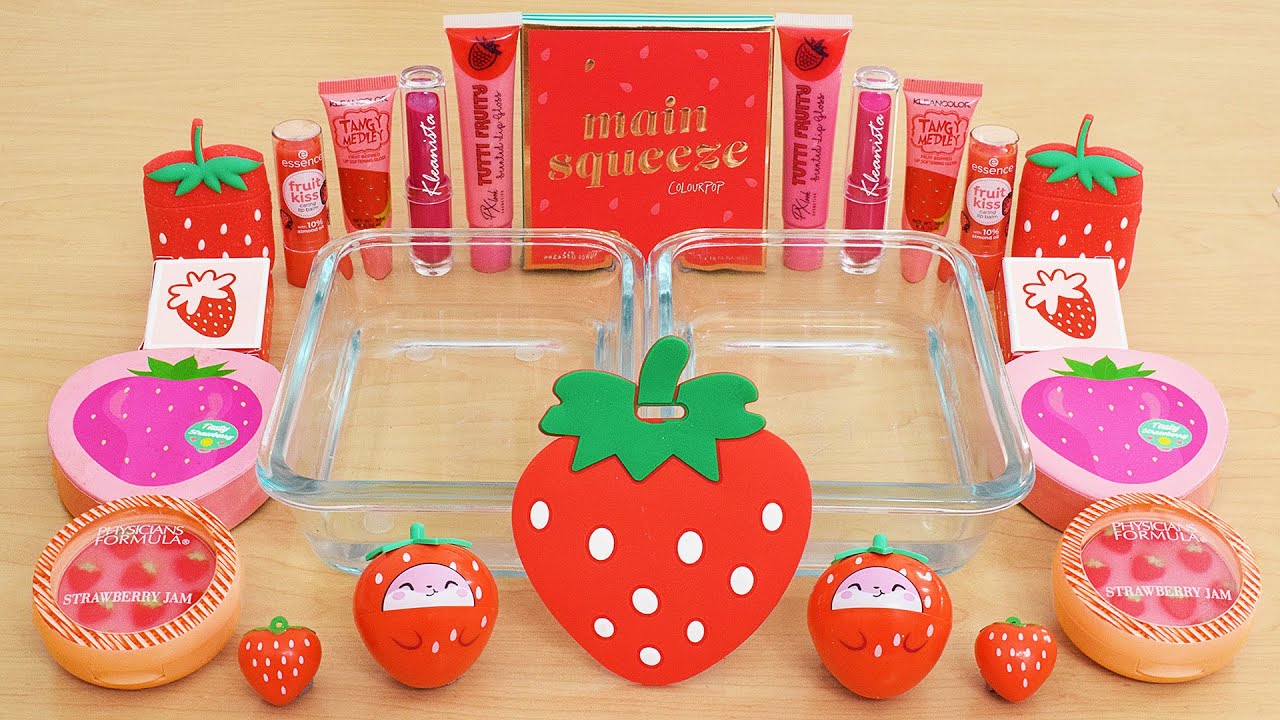 Strawberry Slime - Mixing Makeup Eyeshadow Into Slime ASMR