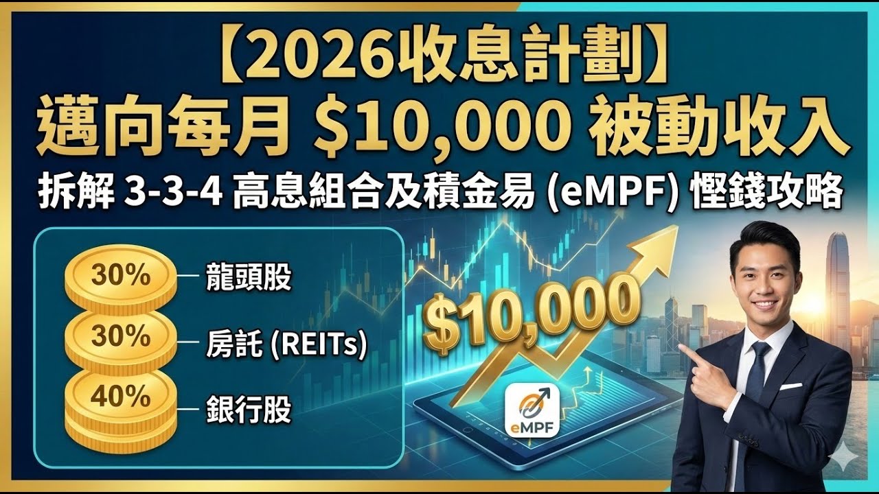 【收息計劃】邁向每月 $10,000 被動收入 | 拆解 3-3-4 高息組合及積金易 (eMPF) 慳錢攻略 #理財 #被動收入 #資產配置  #強積金 #積金易 #empf #收息股