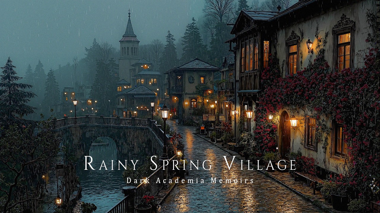 Rainy Spring Village Mist Ambience 🌧️ Dark Academia Piano for Study, Focus, Reading & Relax