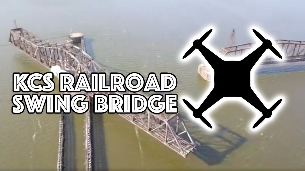 KCS Railroad Swing Bridge - Drone Flyover, Mississippi River 4K