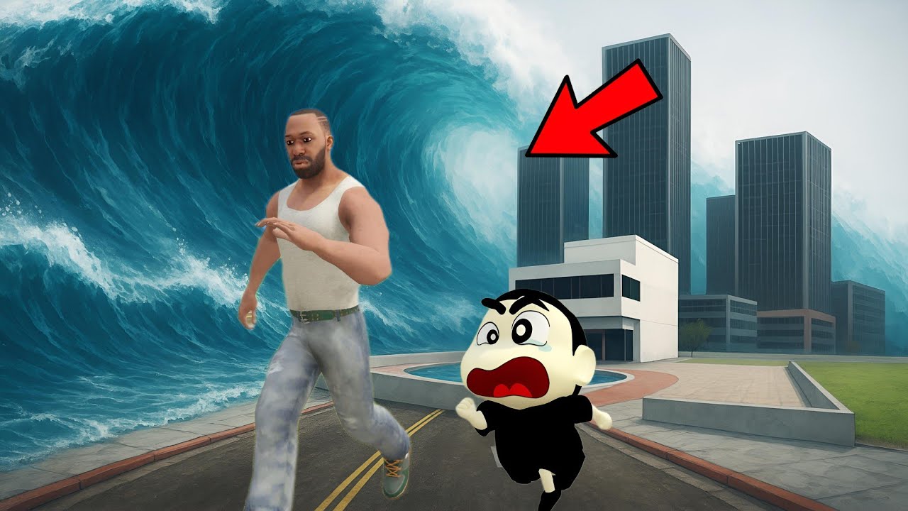 SHINCHAN AND FRANKLIN GET STUCK THE BIGGEST TSUNAMI ~ INDIAN BIKE DRIVING | GTA V