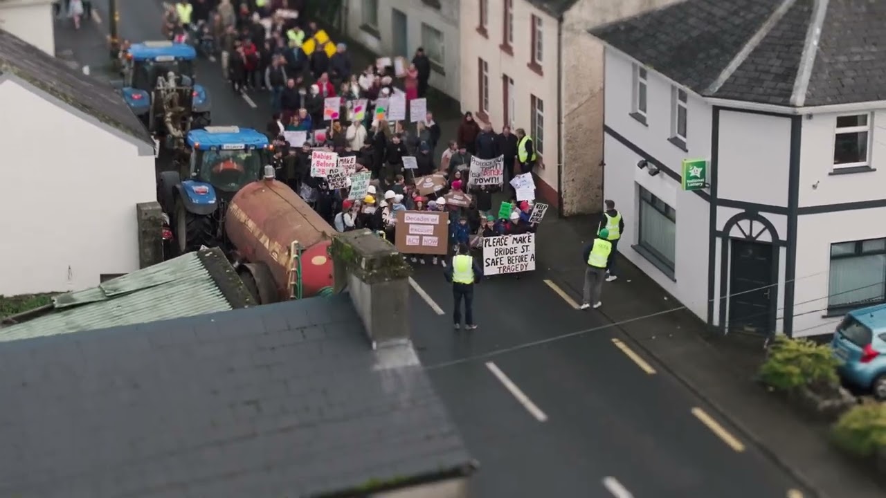 Protest against delays in redevelopment of Bridge Street in Dunmore, Co Galway.