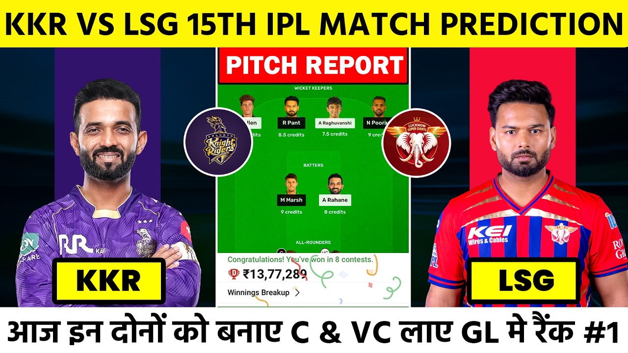 KKR vs LSG Match Prediction | Today IPL 2026 Match-15 | KKR vs LSG Dream Team | KKR vs LSG Team