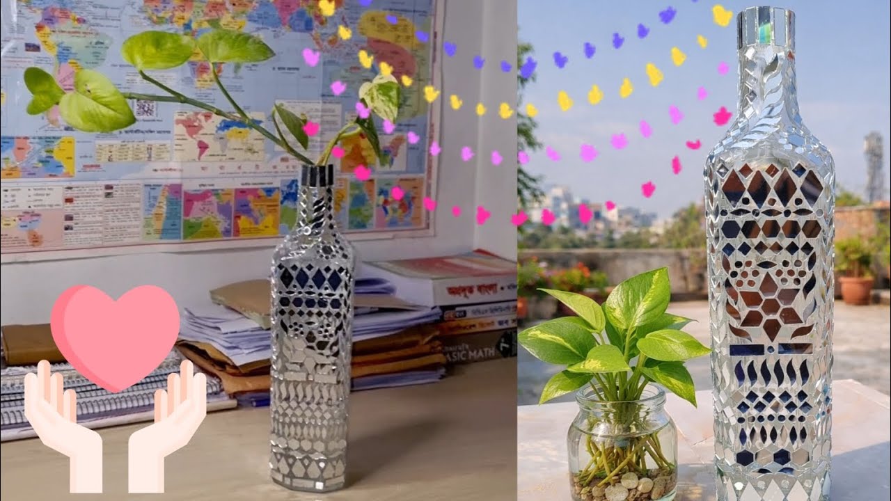 DIY Flower vase with mirror pieces #homedecor  #art #homedecor 