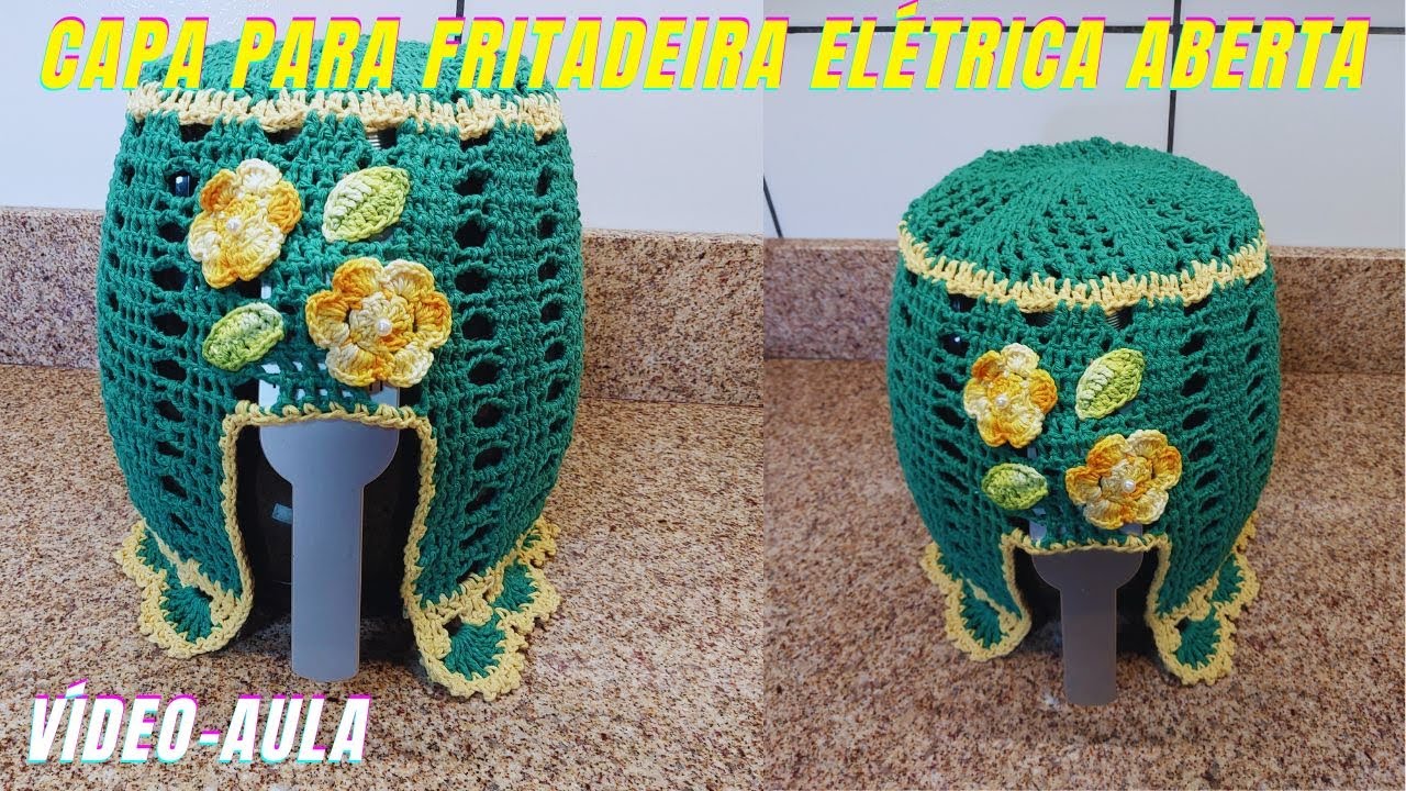 CAPA PARA AIR FRYER DE CROCHÊ / Capa para fritadeira elétrica de crochê aberta Wilma