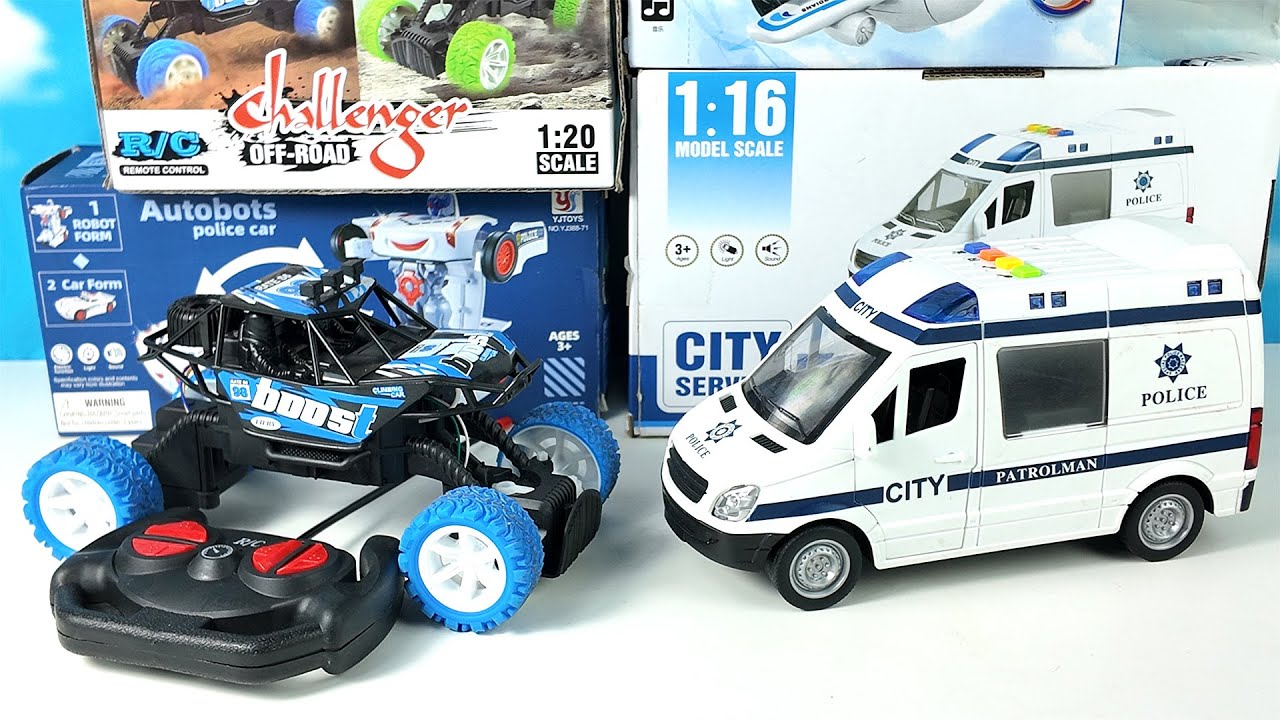 ASMR RC Unboxing & Test | RC Off-Road Truck, Police Van Lights & Sound, Transforming Robot Car