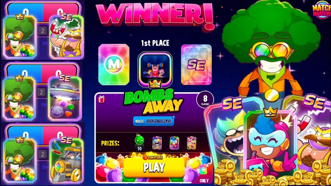 Bombs away Free Prizes SE booster and Legendary booster, Match Masters.