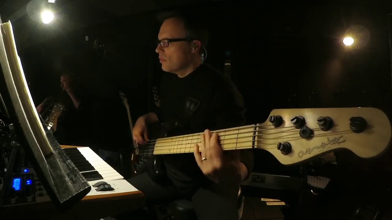 Ian King playing bass in 'Hamilton: An American Musical' at The Victoria Palace Theatre in London