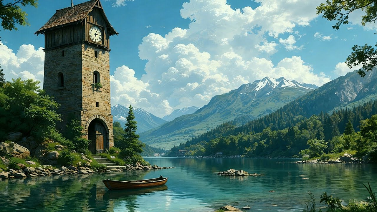 An Old Building On The Side Of A Beautiful Lake Tv Wallpaper Background Screensaver