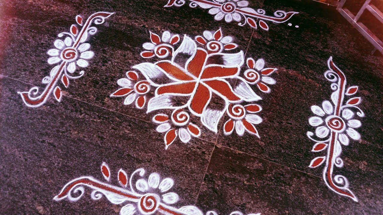7×4 dots beautiful & Simple rangoli with borders for beginners | Easy flower kolam | Simple muggu 
