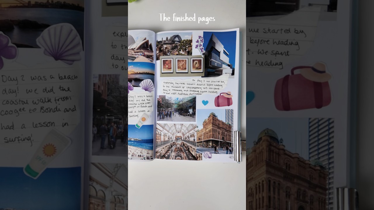 Sydney scrapbooking supplies vs the finished pages 🇦🇺🌴#sydney #australia #travel #travelscrapbook