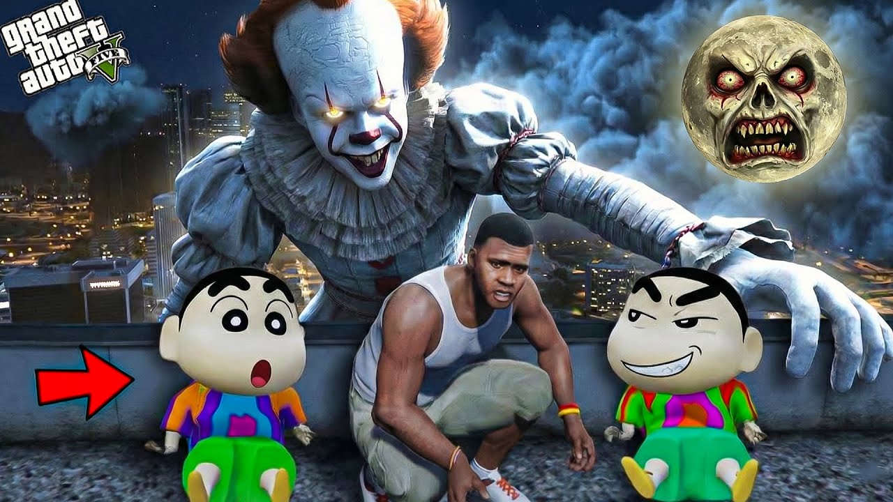 Franklin and Shinchan Attacked by Pennywise & Granny in Los Santos! 😱🤡 | GTA 5